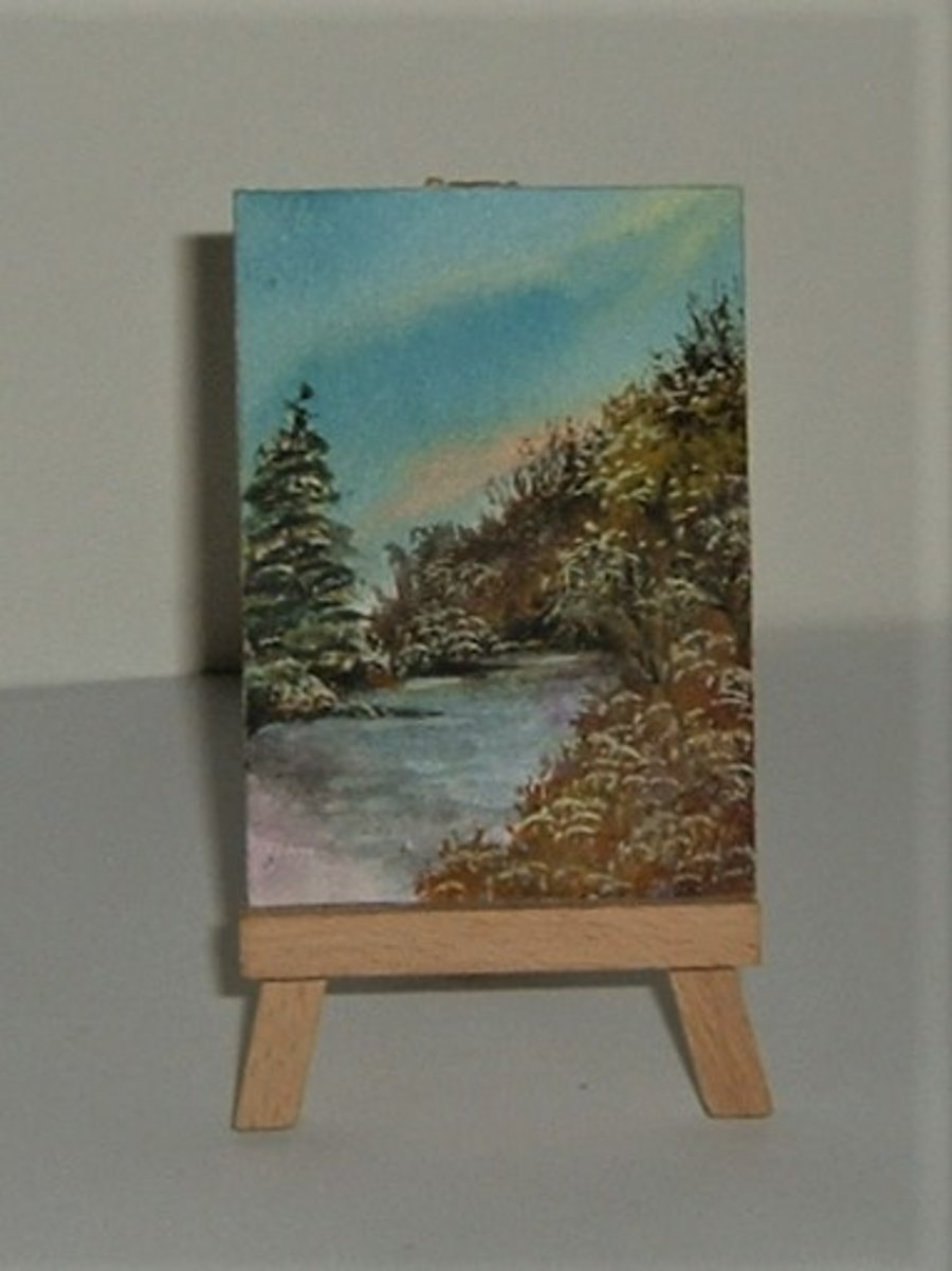 aceo miniature art watercolour landscape painting ( ref f 858 )