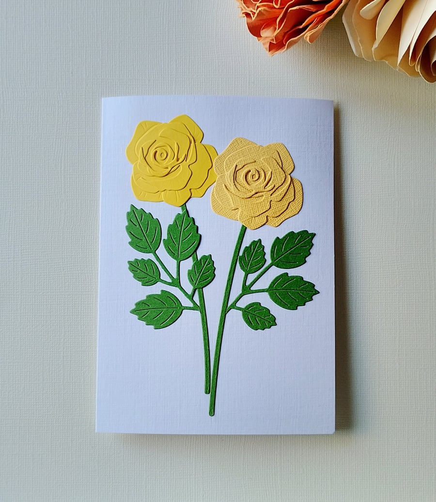 Yellow Roses - Flower Shop Moments, Blank Handmade Floral Card 