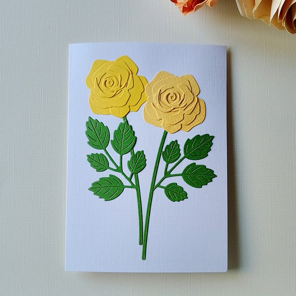 Yellow Roses - Flower Shop Moments, Blank Handmade Floral Card 