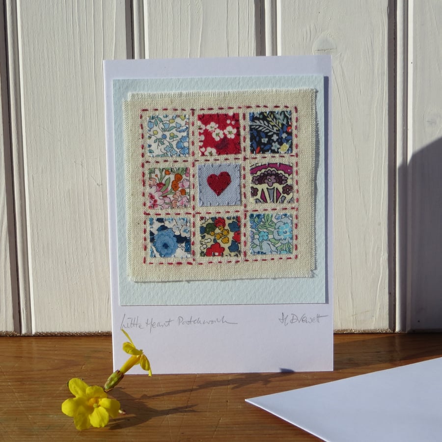 Little Heart  Patchwork, sweet little hand-stitched card with Liberty Cottons