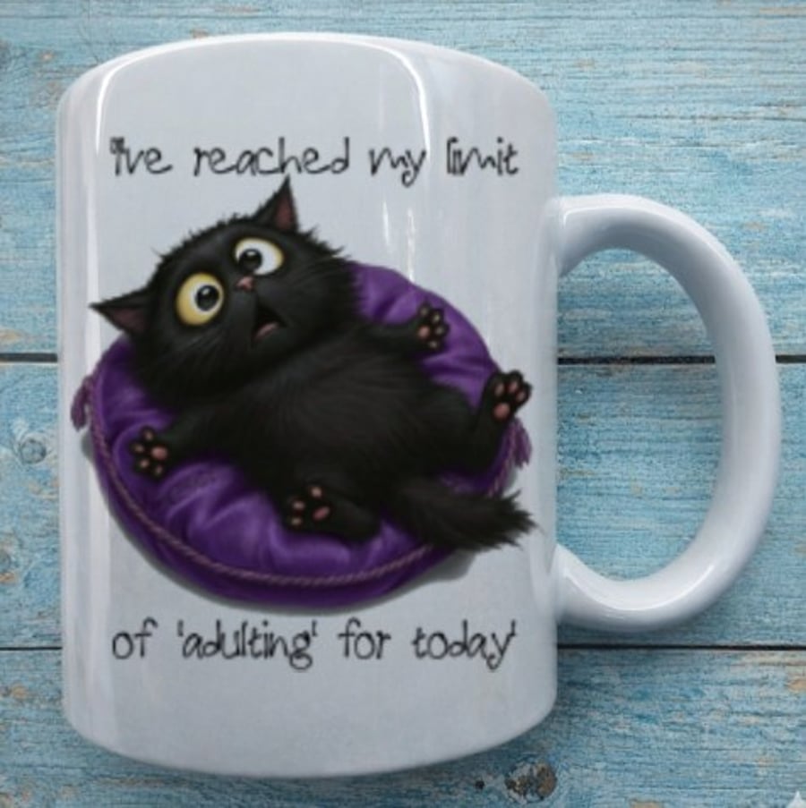 Reached My Limit of 'Adulting' - Lawless Clawde Funny Black Cat Mug