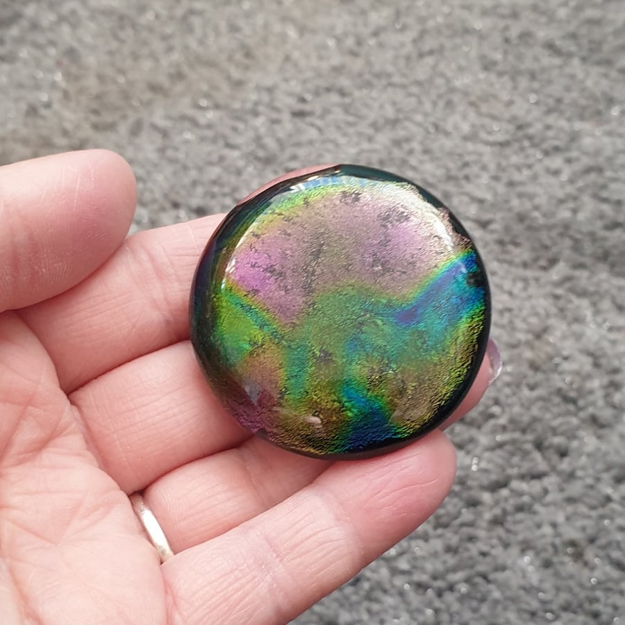 Large, handmade Fused glass Dichroic Canochon