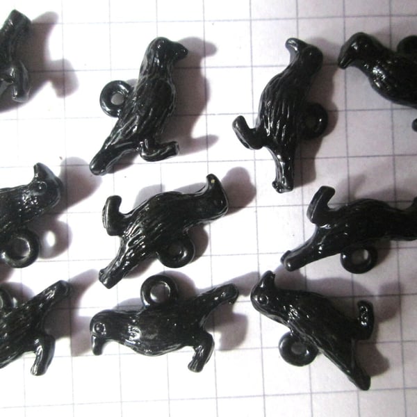 10 Black 3 D Enamel Crow raven Charms Halloween