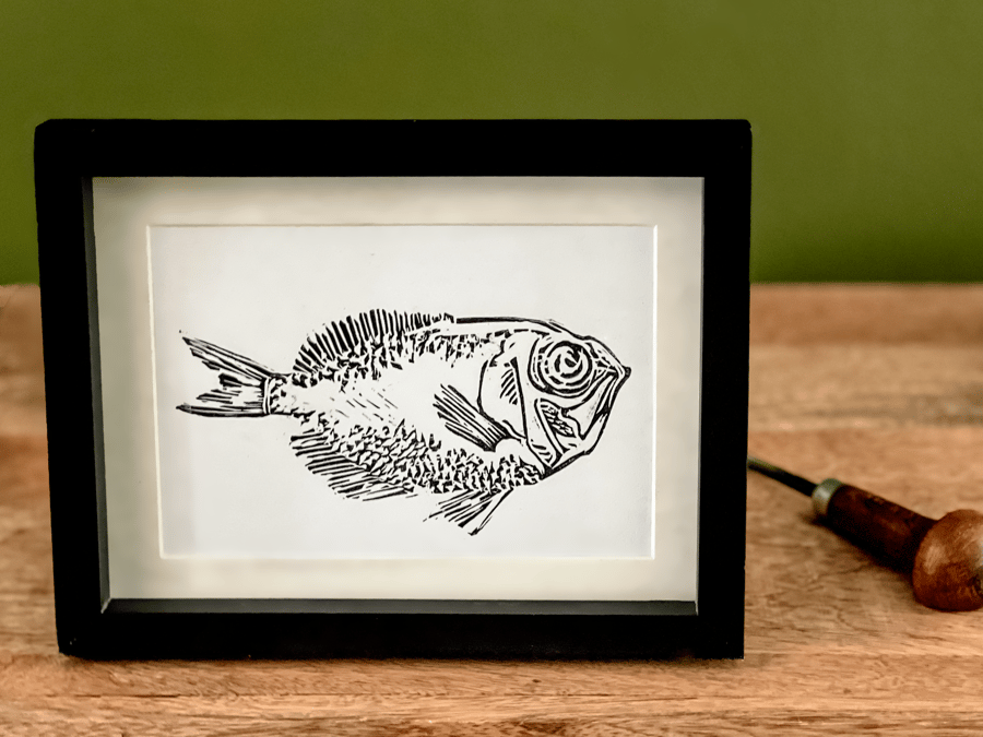 Parin’s Spinyfin Fish Handmade Original Lino Print