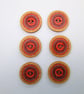 Red and yellow abstract mandala wood buttons, set of 6, 2.5cm diameter
