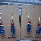 red and blue beaded drop earrings