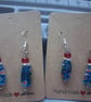 red and blue beaded drop earrings