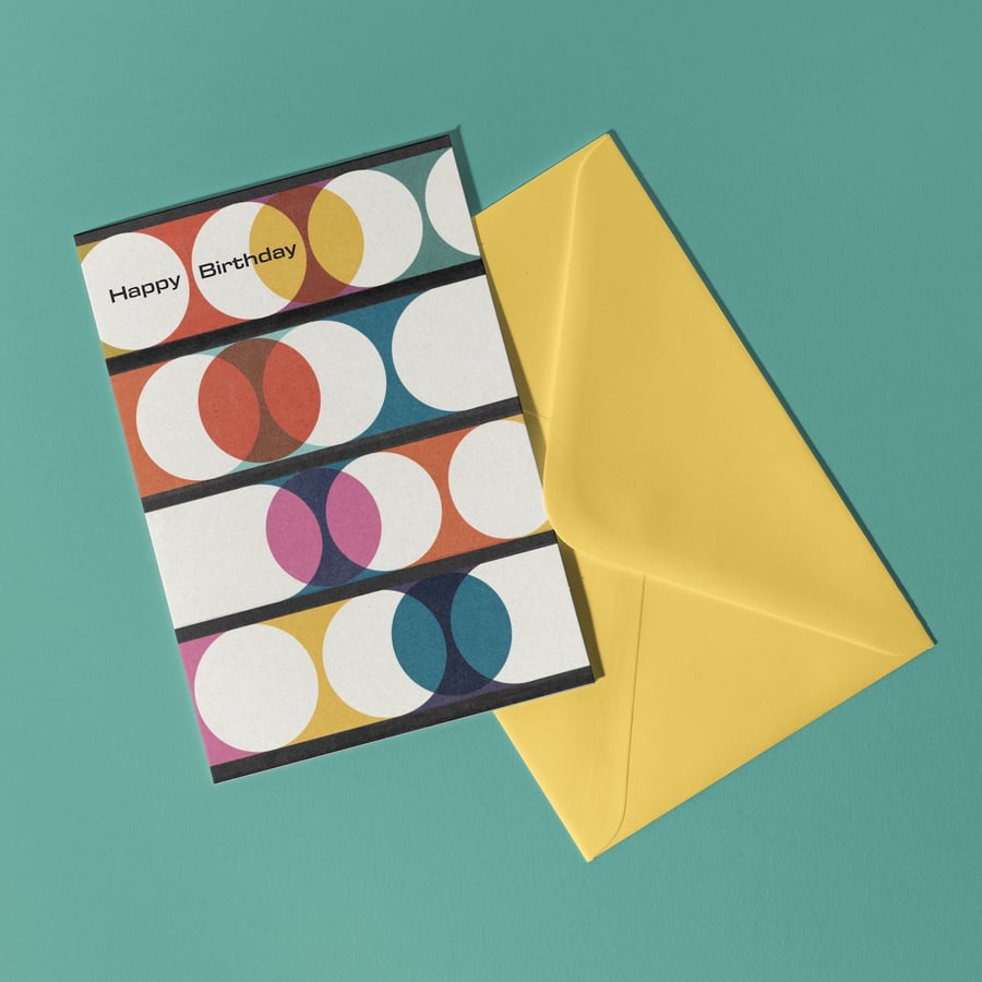 Retro Circles Happy Birthday Card