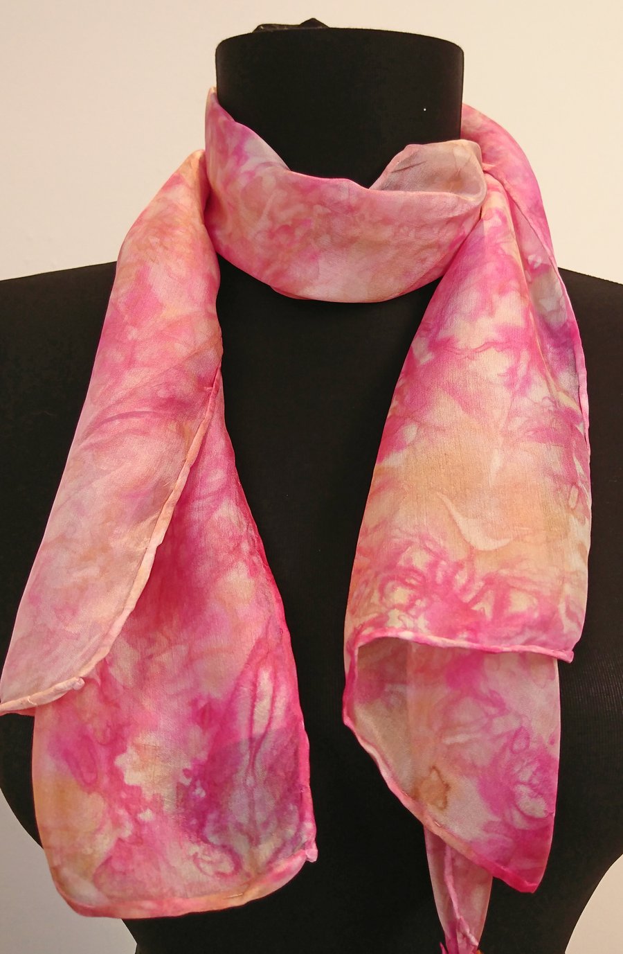 'Cabbage Rose' - Hand Painted Silk Scarf in rose pink and brown