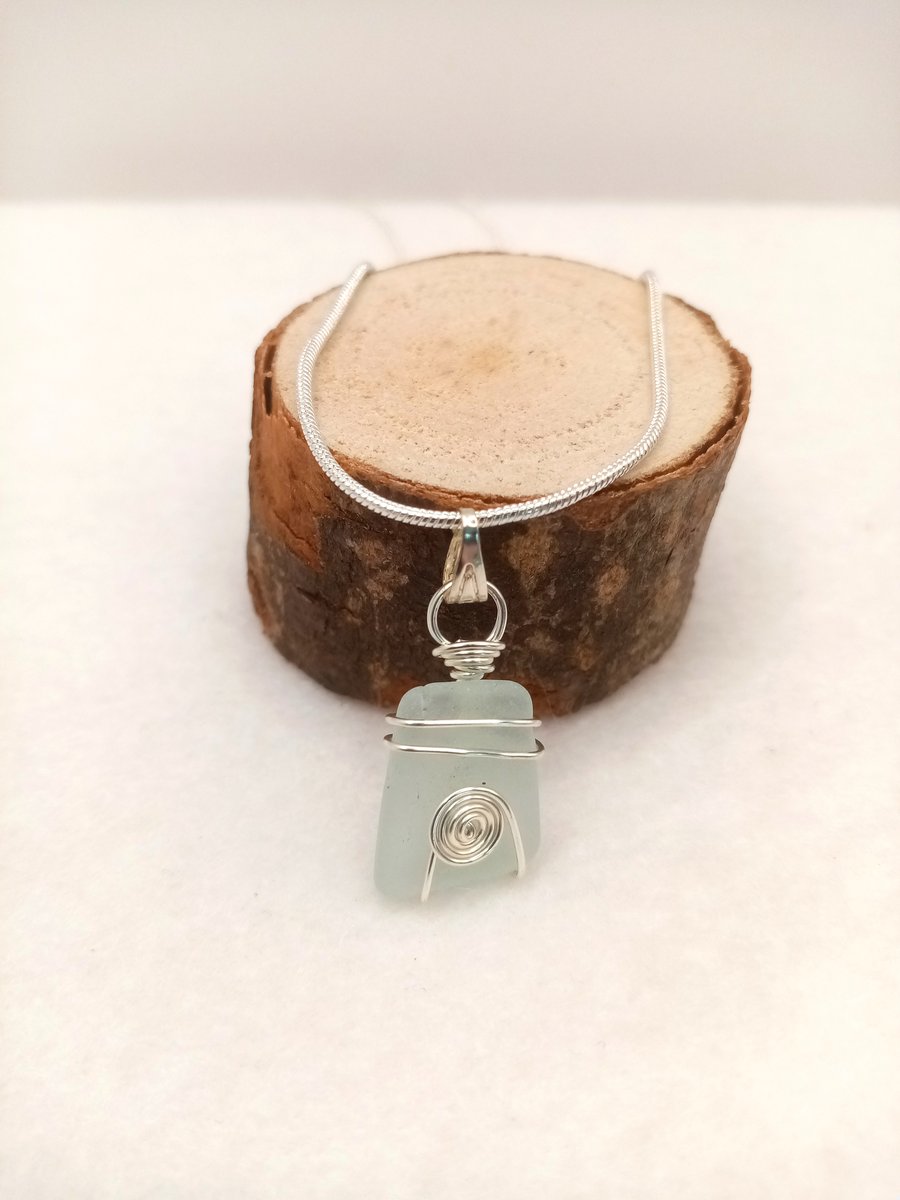 Wire Wrapped Sea Glass Necklace, Gifts for her, One of a kind, Free Postage