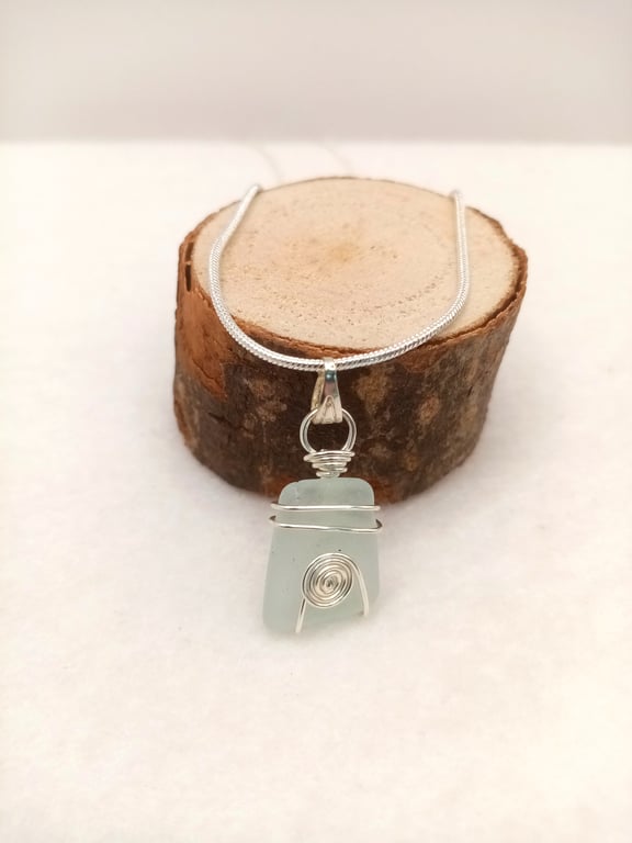 Wire Wrapped Sea Glass Necklace, Gifts for her, One of a kind, Free Postage