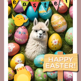 Happy Easter Llama Alpaca Card A5
