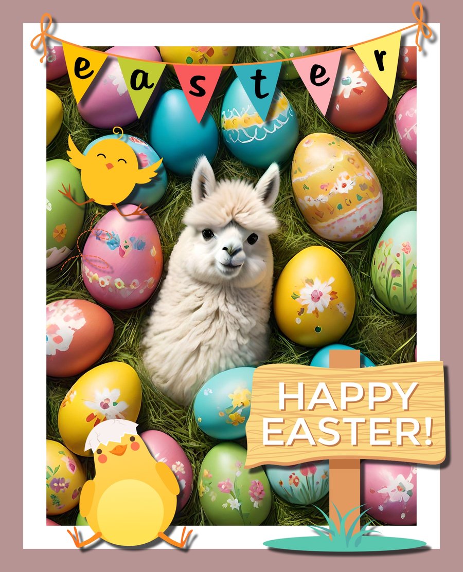 Happy Easter Llama Alpaca Card A5