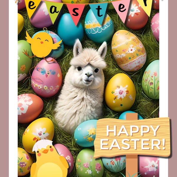 Happy Easter Llama Alpaca Card A5