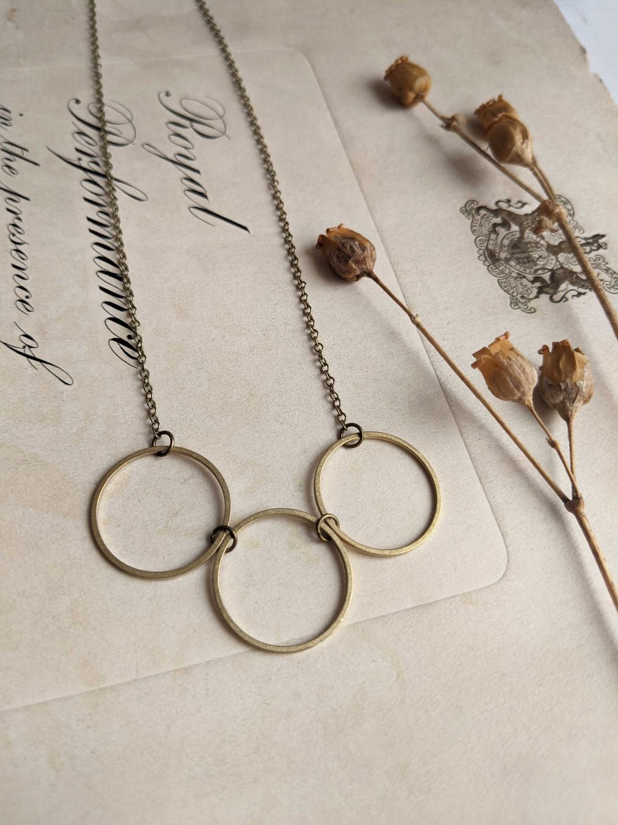 Golden Circles necklace - triple circle row - geometric jewellery - minimalist