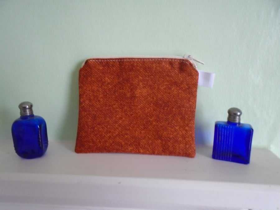 Orange Cotton Coin Purse or Card Holder.