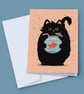 Funny Cat Birthday Card, Black Cat Party Animal, Goldfish Cocktail