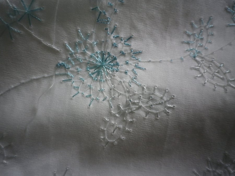 2m turquoise embroidery on soft white  cotton cambric perfect wedding fabric