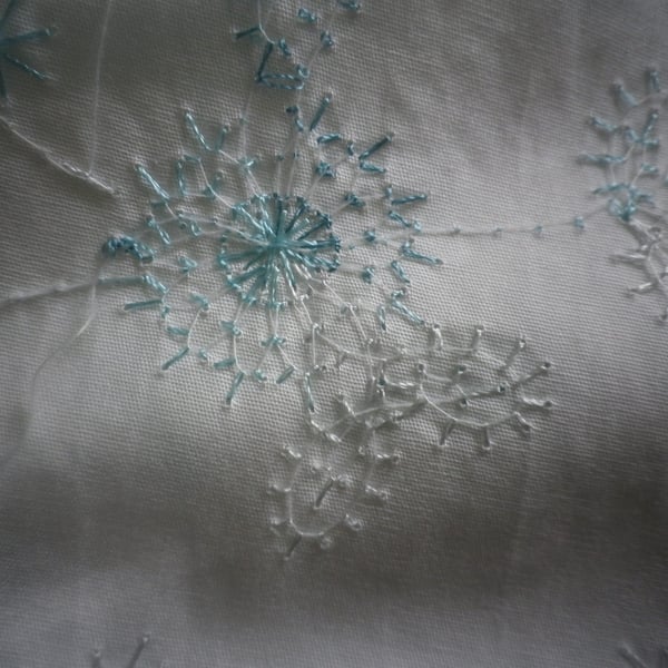 2m turquoise embroidery on soft white  cotton cambric perfect wedding fabric