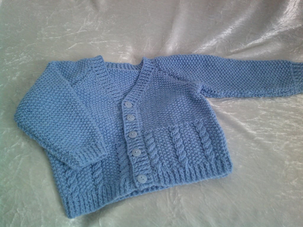 20 inch V Neck Cable and Moss Stitch Cardigan