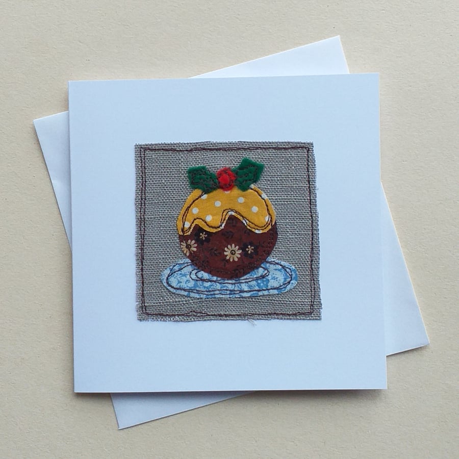 Embroidered Christmas Pudding Card