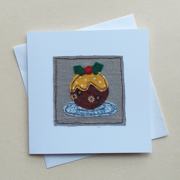 Embroidered Christmas Pudding Card