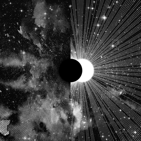 'Exit' Print: Eclipse Art, Sun, Moon, Stars, Celestial Illustration