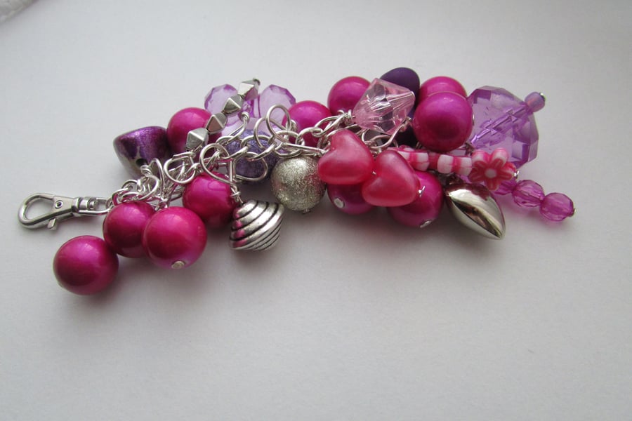 Pink and Lilac and silver Bag Charm