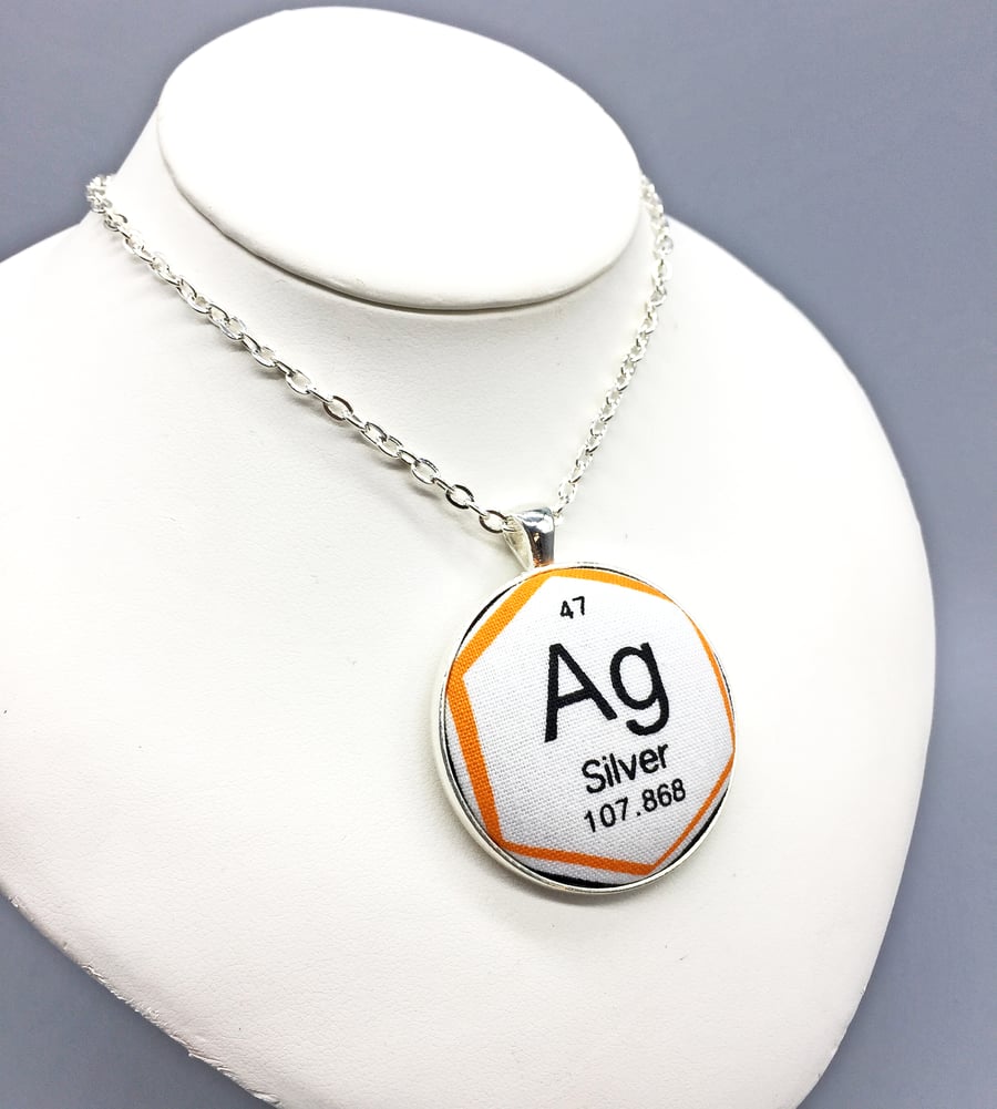 Periodic Table - Silver - fabric button pendant chemical element science geek