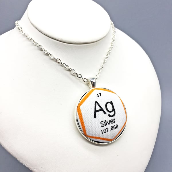 Periodic Table - Silver - fabric button pendant chemical element science geek