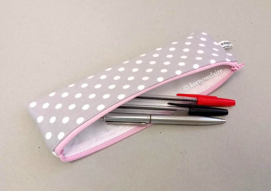Grey pencil case with white spots