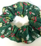 Christmas Scrunchie Green Holly Print