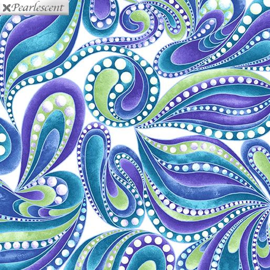 Cat-i-tude Singing the Blues - Paisley style white multi - Benartex 