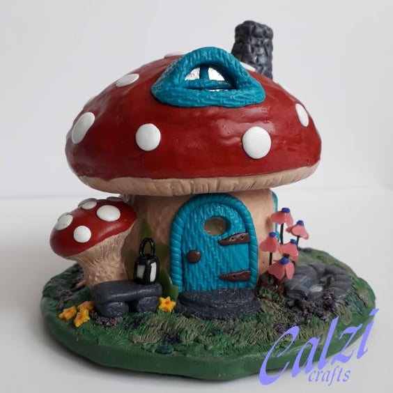 Polymer Clay Mushroom Fairy House With Light