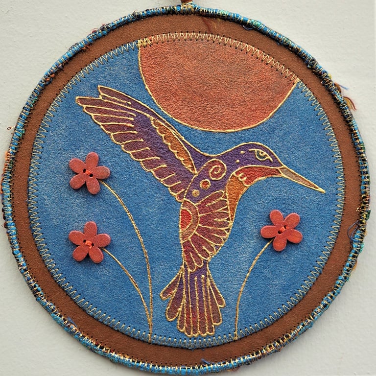 HBPM324 - Hummingbird Mandala Wall Hanging-17.5cm diameter - Rust-Red-Blue-Gold