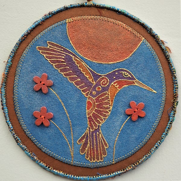 HBPM324 - Hummingbird Mandala Wall Hanging-17.5cm diameter - Rust-Red-Blue-Gold