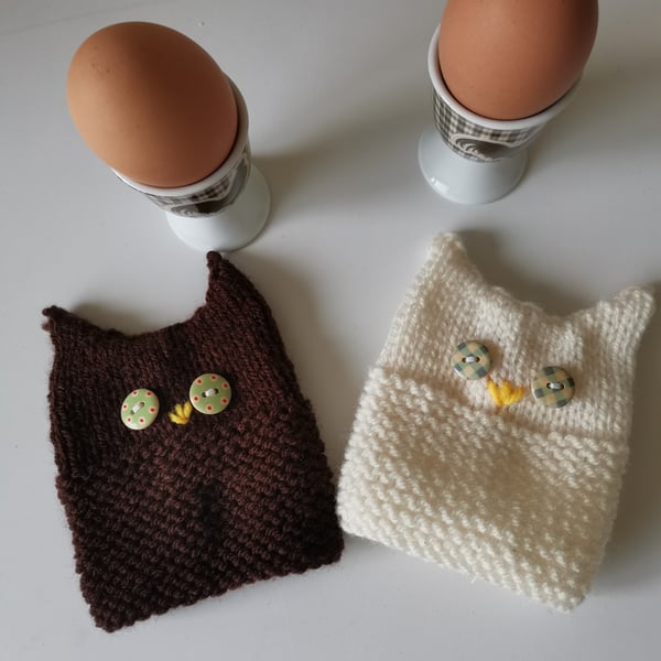 Hand Knitted Owl Egg Cosy, Egg Warmer, Chocolate Orange Cover