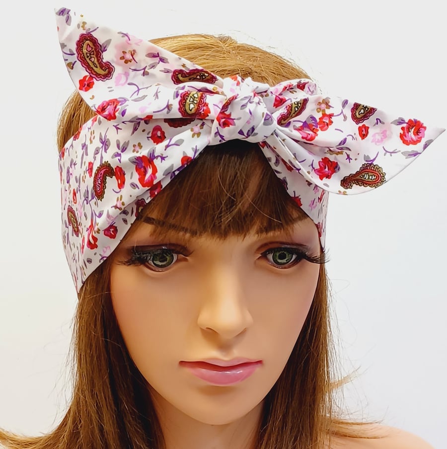 Paisley print cotton self tie head scarf, summer headband, hair scarf