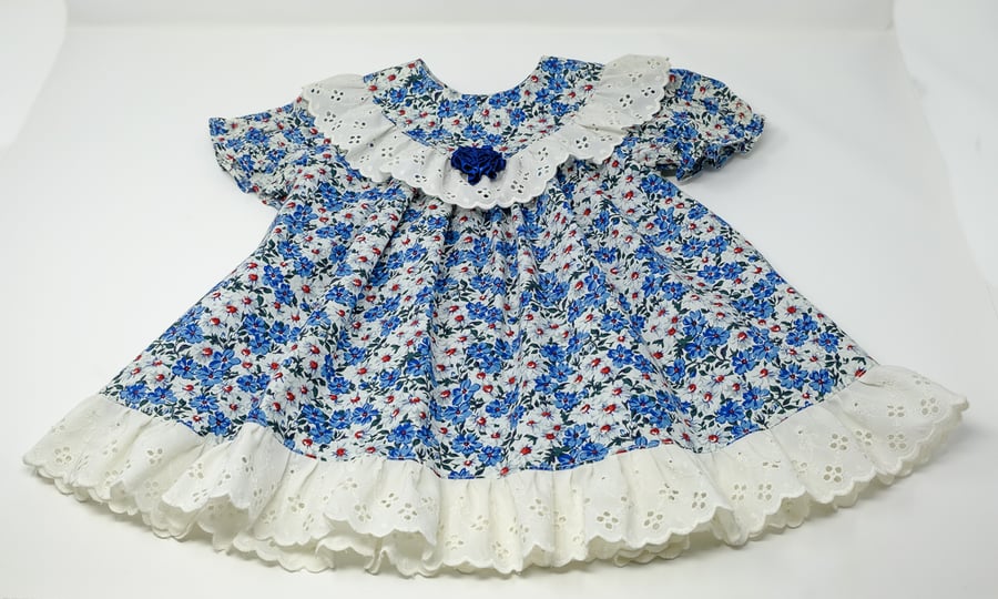 Floral Baby Dress with Broderie Anglaise Trim  6 - 12 months