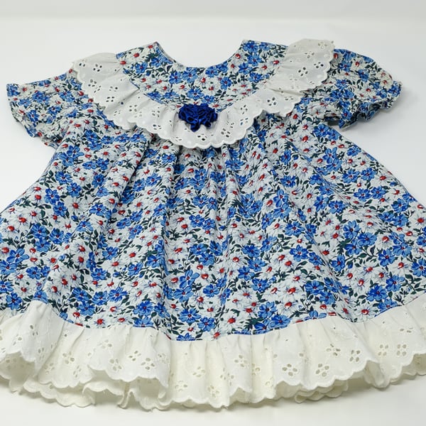 Floral Baby Dress with Broderie Anglaise Trim  6 - 12 months