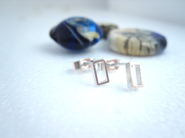 Rectangle Silver Stud Earrings  - Pure design - Sterling Silver Geometric Square