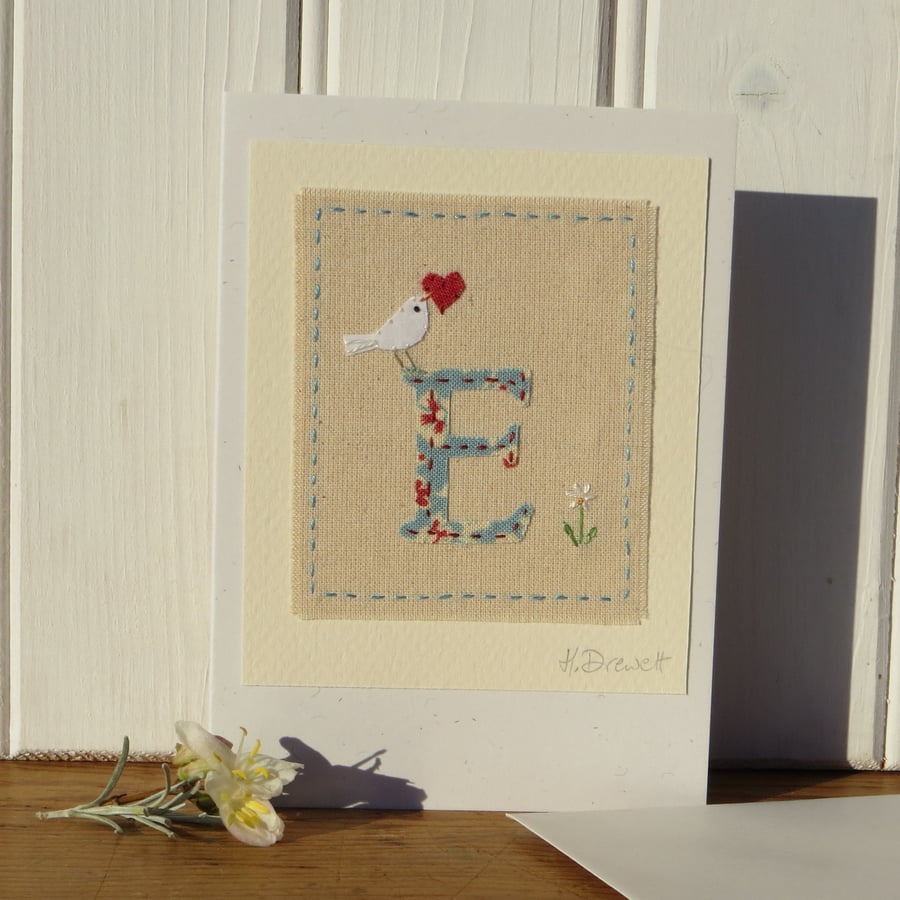Sweet little hand-stitched letter E - new baby, 1st birthday, any birthday!