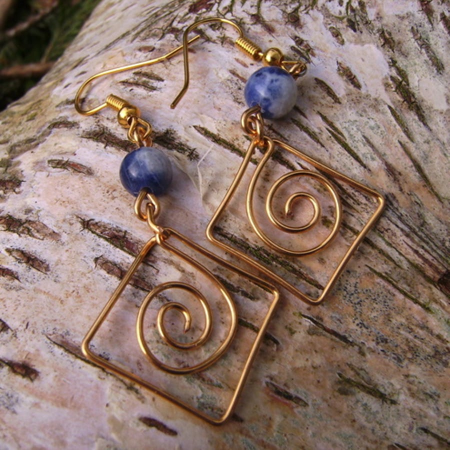 Denim Lapis Lazuli & Gold Plated Wire Earrings