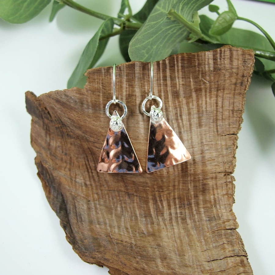 Christmas Tree Earrings, Sterling Silver and Copper 