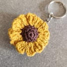 Sunflower keyring, crochet bag charm 