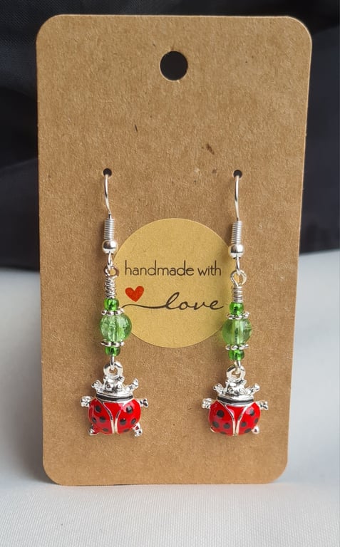 Cute Ladybird Earrings - Green Tones