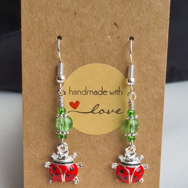 Cute Ladybird Earrings - Green Tones
