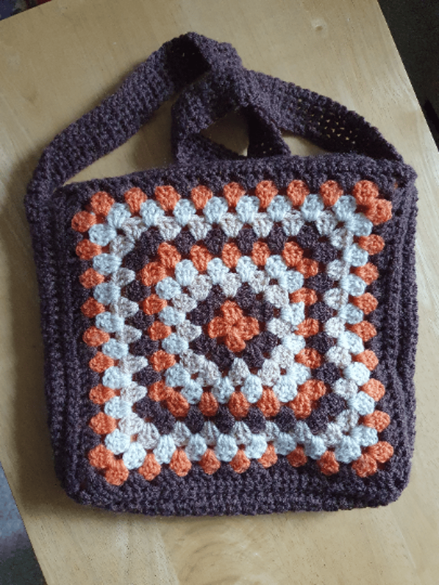 Crocheted Shoulder Bag - Autumn Browns and Oranges