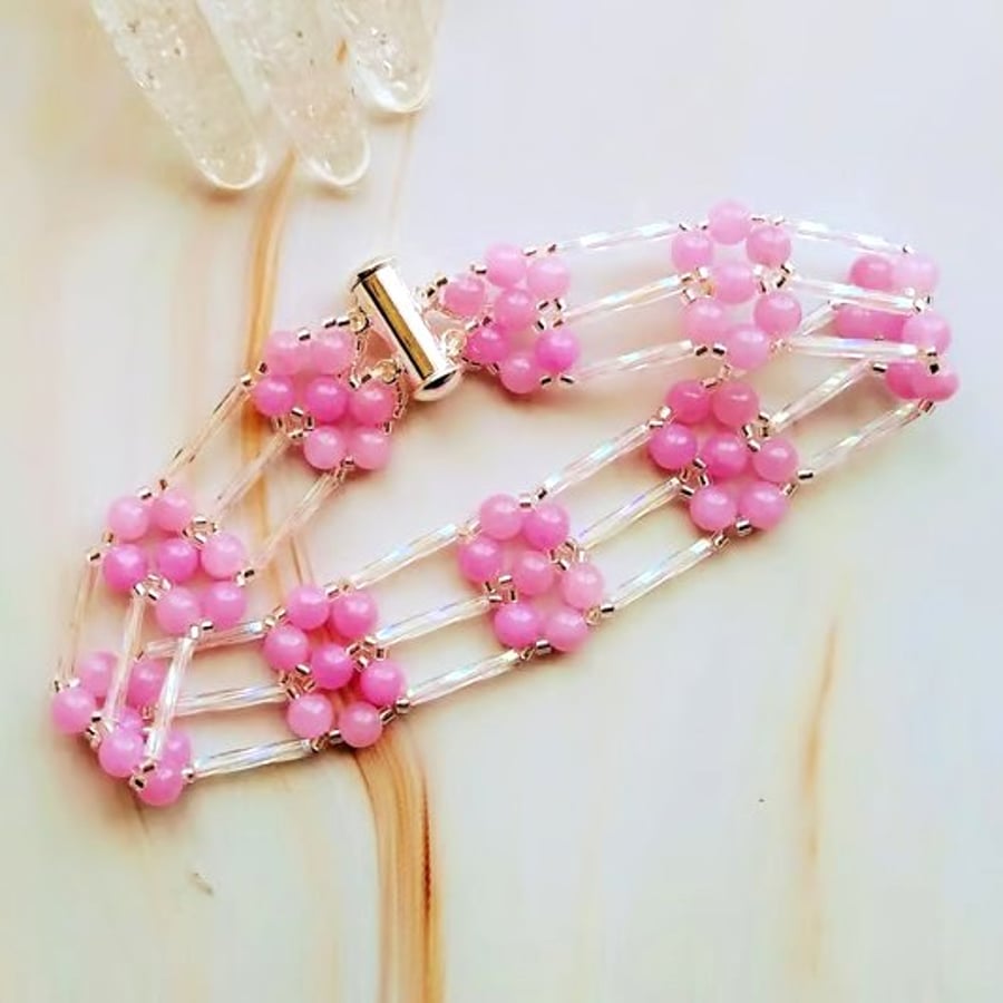 Gemstone Hand Bead Victorian Gate Style Bracelet  8 Inch Length