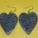 Rainbow Heart Polymer Clay Dangle Earrings, Handmade Colorful Swirl Jewelry, Uni
